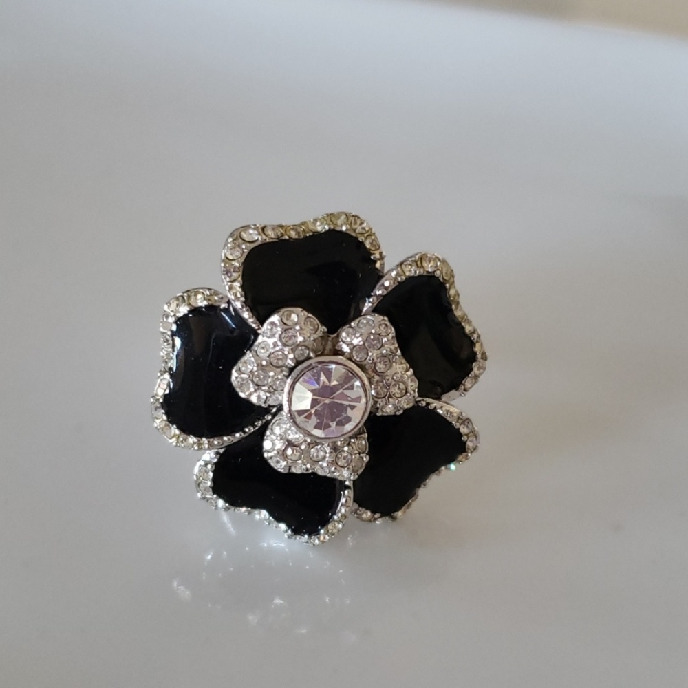 Large Flower Sparkling Statement Ring - image 1